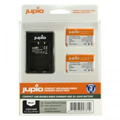 Jupio Value Pack: 2x NP-BX1 + Compact USB Double-Sided Charger Sony